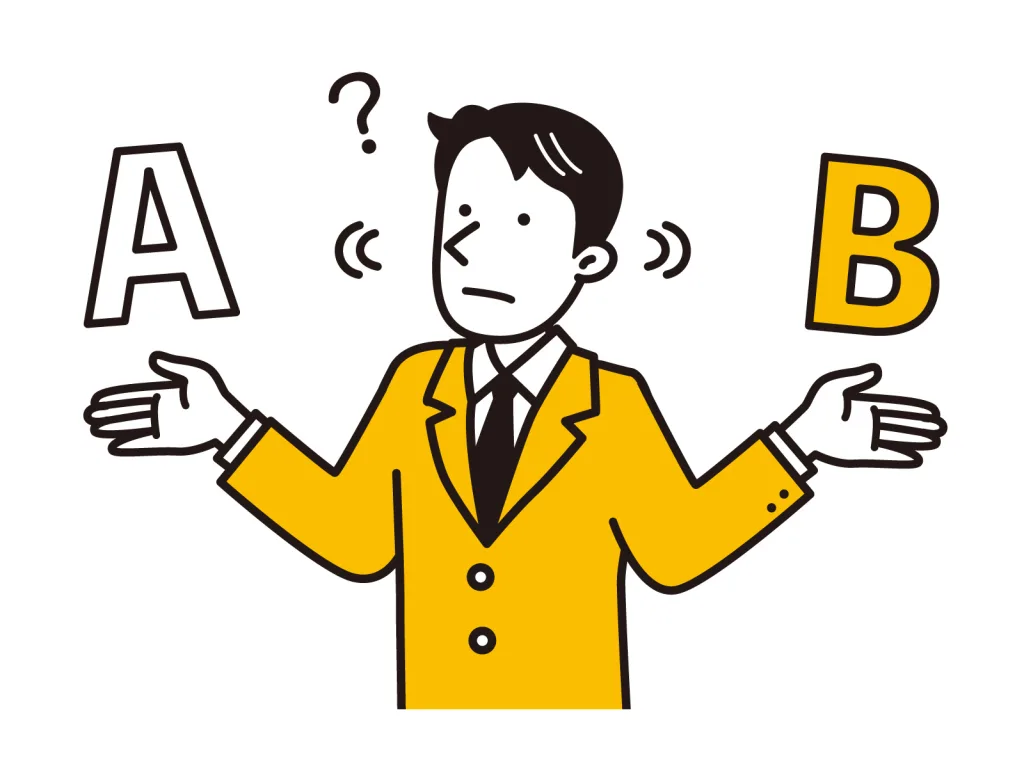 AかBで迷っている男性
